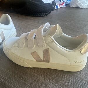 Veja Cream and Gold Sneakers